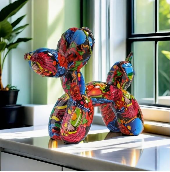 Vibrant Balloon Dog Statue – Graffiti-Inspired Art for Playful Dog Lovers