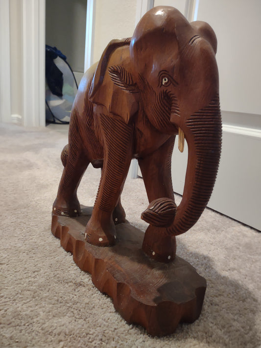 Vintage 1940s Carved Wood Elephant Statue